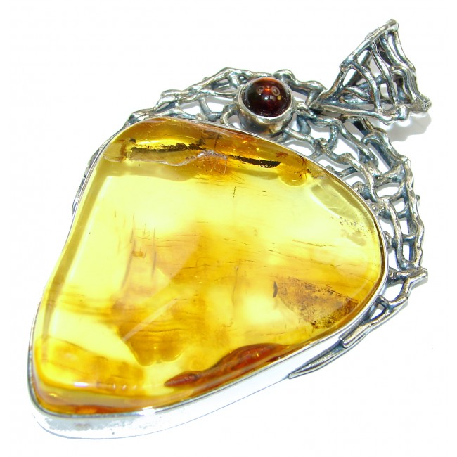 Bold Natural Baltic Sea Amber .925 Sterling Silver handmade HUGE Pendant