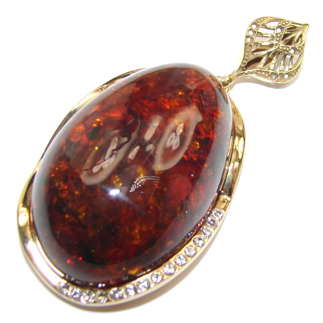 Bold Natural Baltic Amber 14K Gold over .925 Sterling Silver handmade Pendant