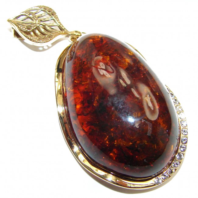Bold Natural Baltic Amber 14K Gold over .925 Sterling Silver handmade Pendant