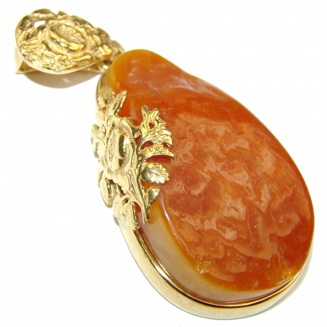 Natural Honey color Baltic Butterscotch Amber 18K Gold over .925 Sterling Silver handmade Pendant