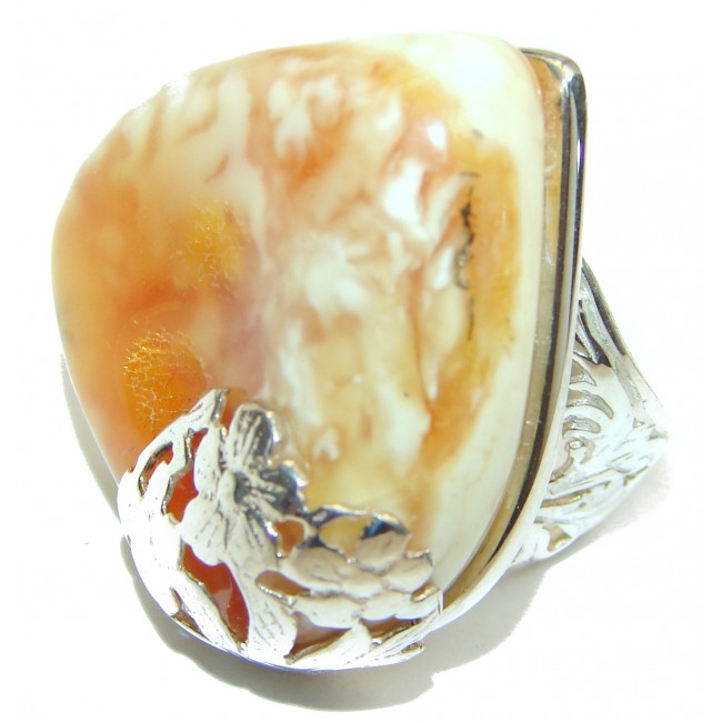 Real Beauty Butterscotch Baltic Amber 14K Gold over .925 Sterling Silver handmade Ring size 7 adjustable