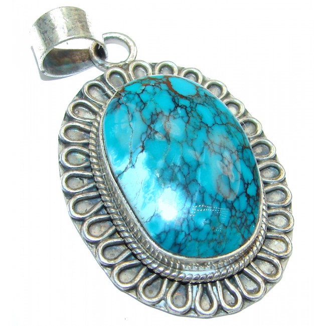 Incredible Spider Web Turquoise .925 Sterling Silver handmade Pendant
