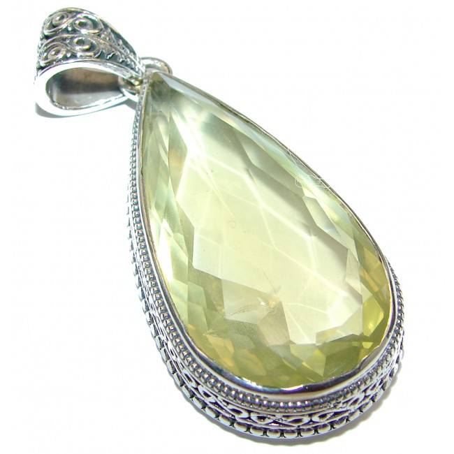 Emerald cut 108CT Genuine Lemon Quartz .925 Sterling Silver handcrafted pendant