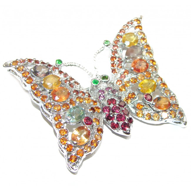 Butterfly authentic Sapphire .925 Sterling Silver handmade Pendant Brooch