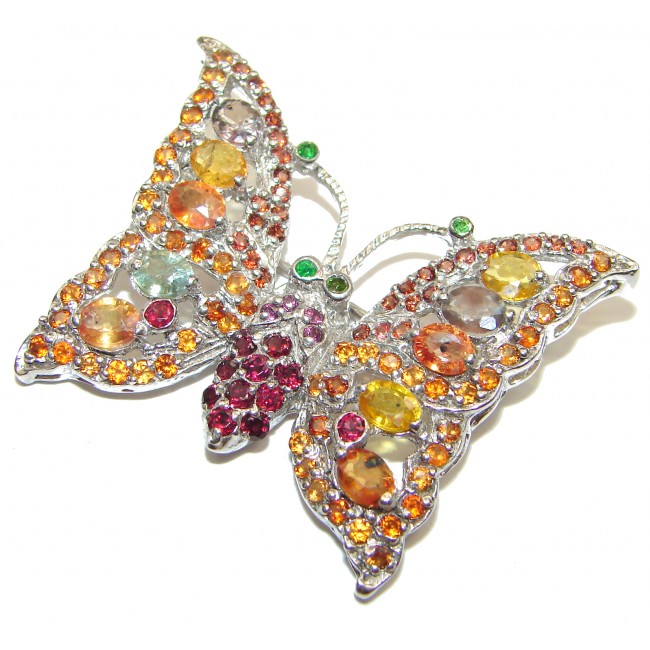 Butterfly authentic Sapphire .925 Sterling Silver handmade Pendant Brooch