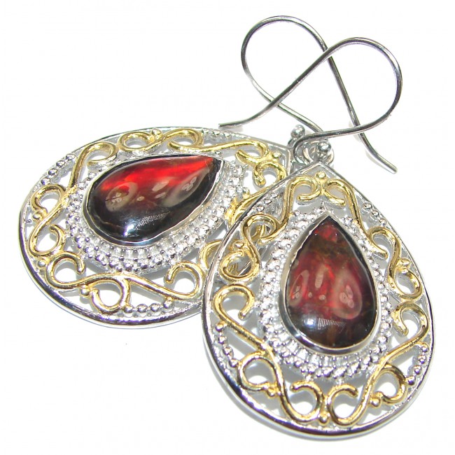 Incredible Canadian Fire Ammolite 18K Gold over .925 Sterling Silver handmade earrings