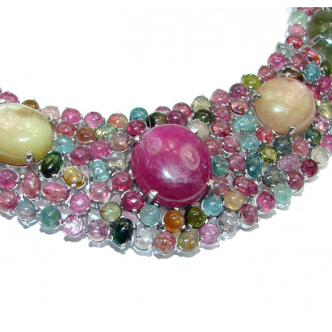 Alexandria HUGE authentic Kashmir Ruby Watermelon Tourmaline .925 Sterling Silver handcrafted necklace