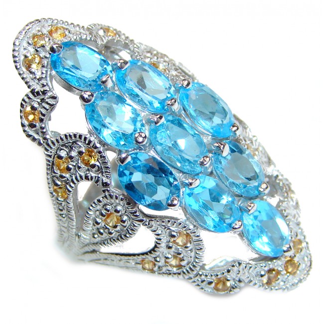 Melissa Genuine Swiss Blue Topaz .925 Sterling Silver handcrafted Statement Ring size 7 3/4