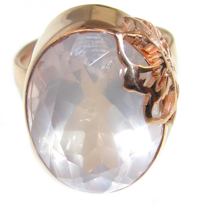Pear Cut 45ctw Rose Quartz Rose Gold over .925 Sterling Silver brilliantly handcrafted ring s. 6 1/4