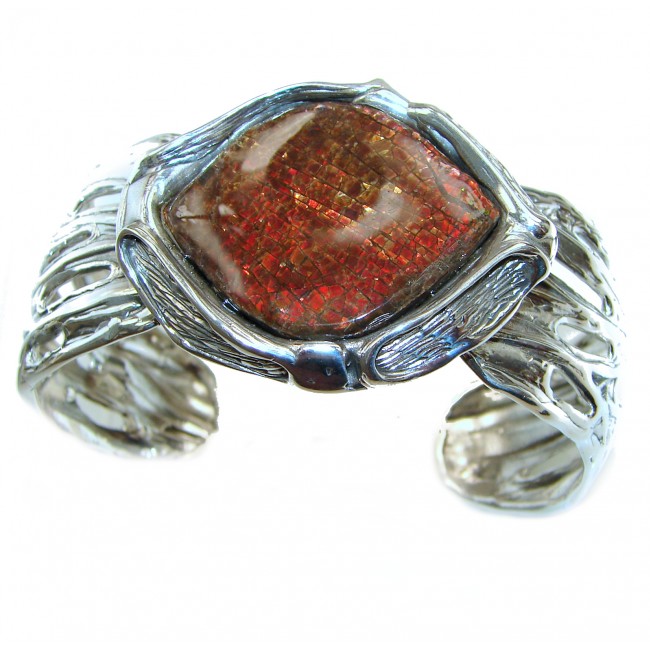 One in the World Natural Ammolite .925 Sterling Silver handcrafted Bracelet / Cuff