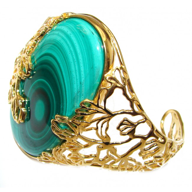 Natural Zambian Malachite 18k Gold over .925 Sterling Silver handcrafted Bracelet / Cuff