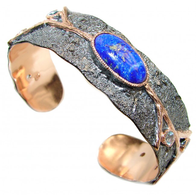 Blue Waves Lapis Lazuli black rhodium Gold over .925 Sterling Silver handcrafted Bracelet / Cuff