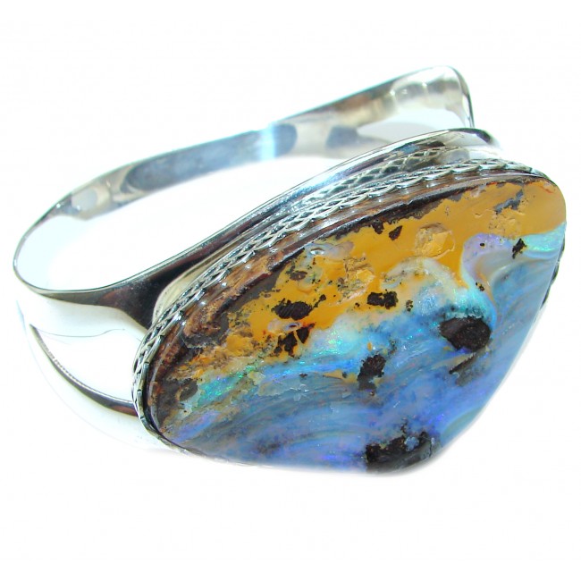 Genuine best quality Boulder Opal handcrafted .925 Sterling Silver Bracelet / Cuff