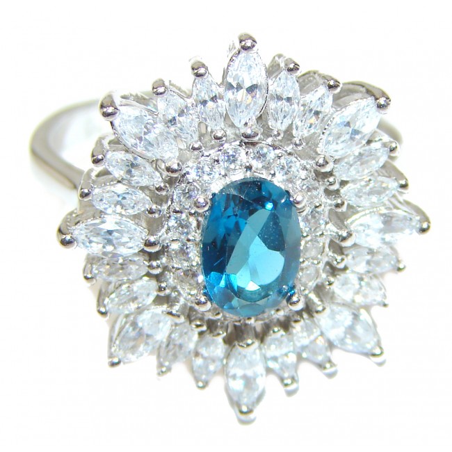Incredible 22ctw London Blue Topaz .925 Sterling Silver Statement Ring s. 8