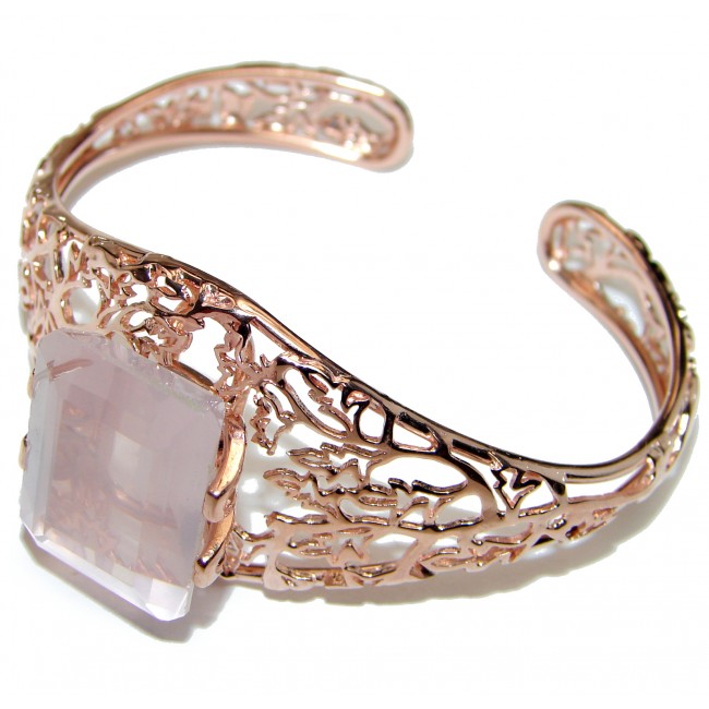 Incredible Genuine 65CTW Rose Quartz Rose quartz .925 Sterling Silver handcrafted Bracelet / Cuff
