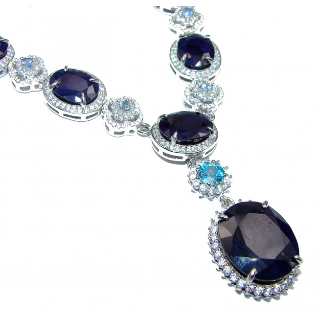 Magnificent Jewel authentic Sapphire .925 Sterling Silver handcrafted necklace
