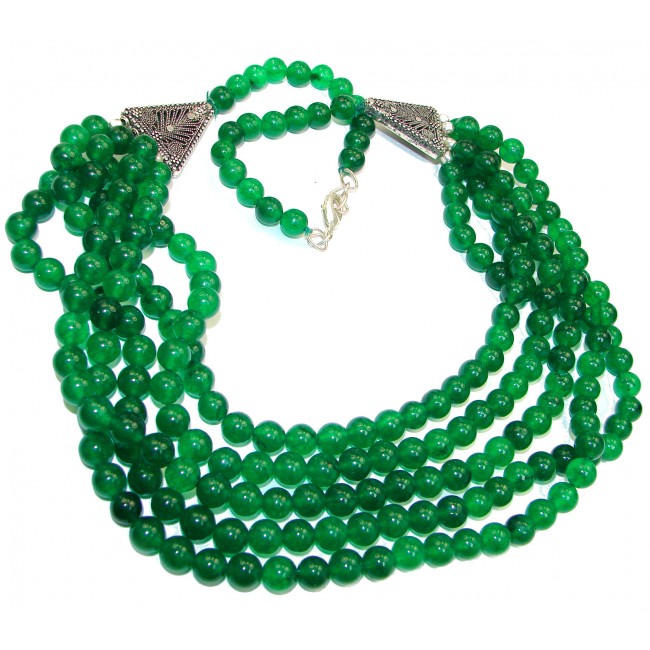 One of the kind Huge Green Jade Sterling Silver necklace