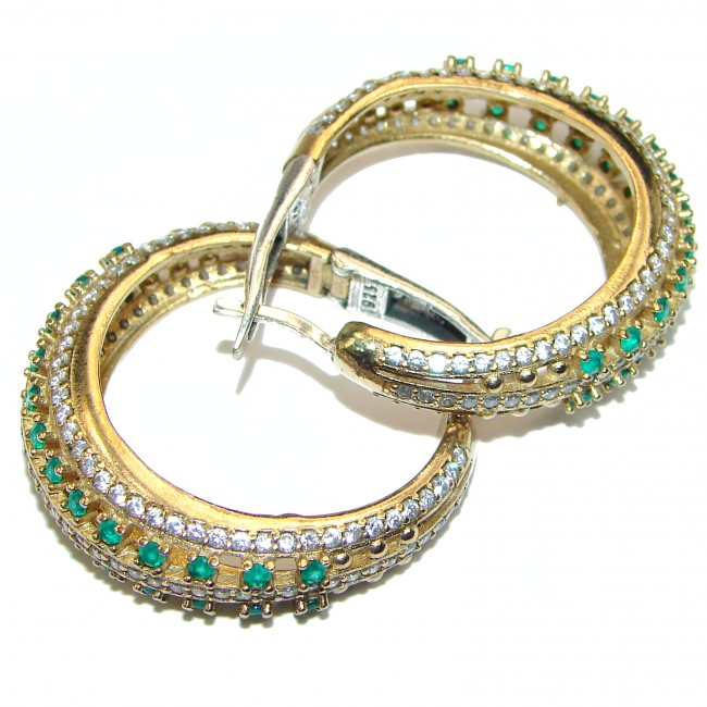 Precious genuine Emerald .925 Sterling Silver hoop earrings