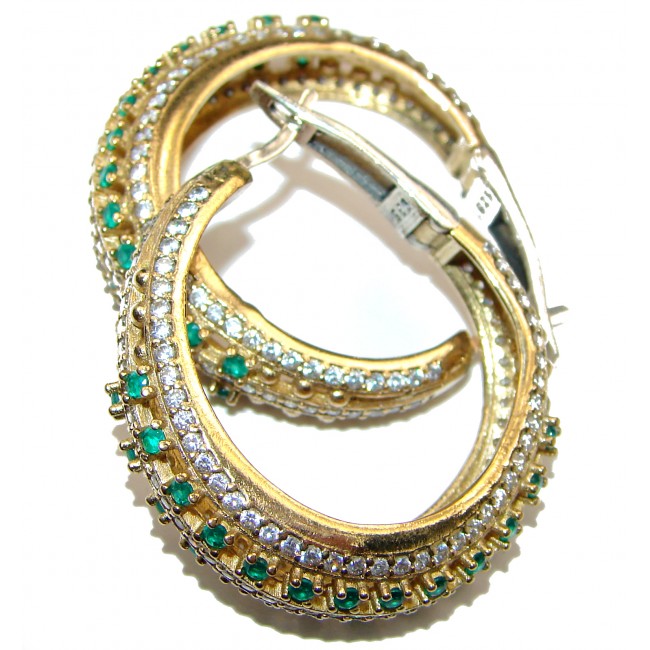 Precious genuine Emerald .925 Sterling Silver hoop earrings