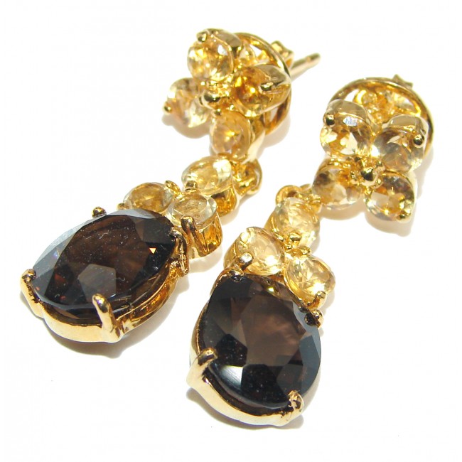 Authentic Smoky Topaz 18K Gold over .925 Sterling Silver handmade earrings