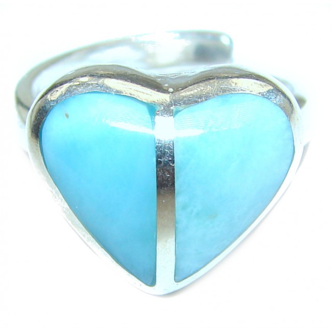 Blue Larimar Angel's Heart .925 Sterling Silver handcrafted Ring s. 7 adjustable