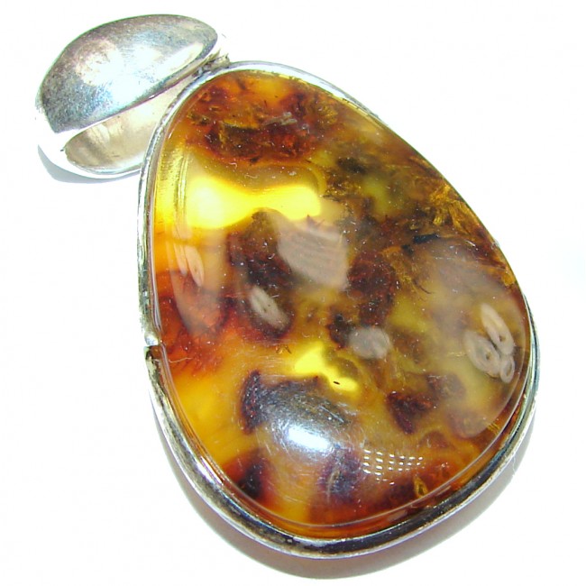 Huge Natural Baltic Honey Amber .925 Sterling Silver handmade Pendant