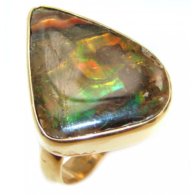 Pure Energy Genuine Canadian Ammolite .925 Sterling Silver handmade ring size 7 adjustable