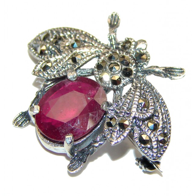 Vintage style Beauty genuine Ruby .925 Sterling Silver handmade Pendant - Brooch