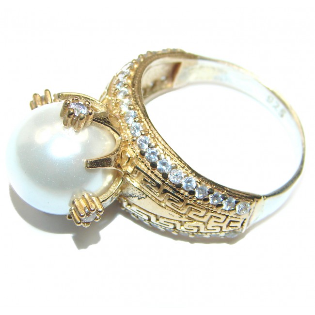Bizantinian Style Genuine Pearl .925 Sterling Silver handcrafted Statement Ring size 9