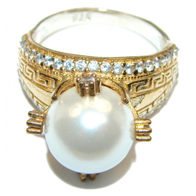 Bizantinian Style Genuine Pearl .925 Sterling Silver handcrafted Statement Ring size 9