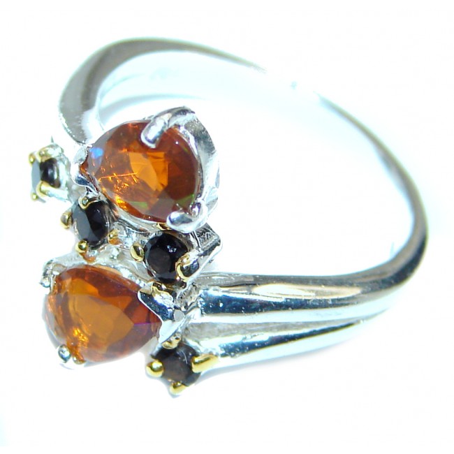 Fancy Mexican Fire Opal .925 Sterling Silver handcrafted ring size 7
