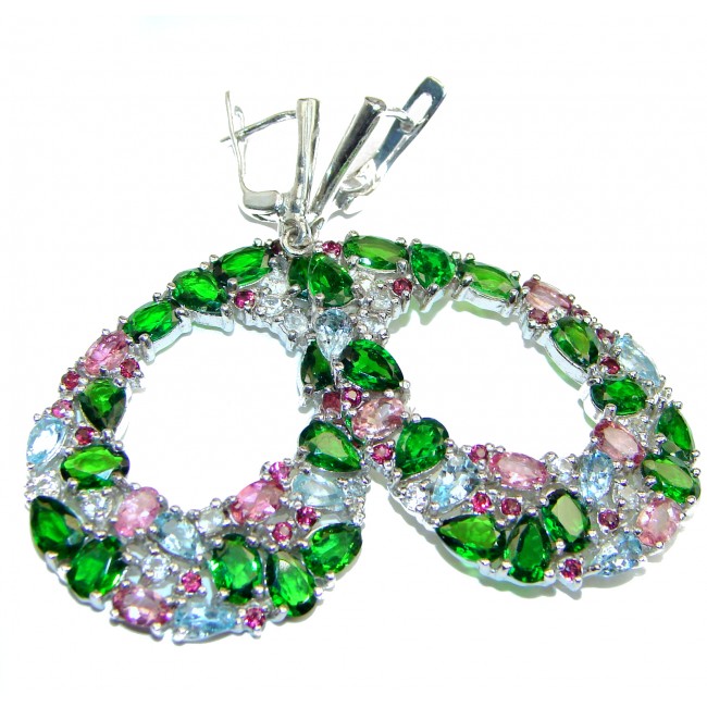 Incredible quality Chrome Diopside Tourmaline Aquamarine .925 Sterling Silver handcrafted earrings