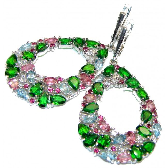 Incredible quality Chrome Diopside Tourmaline Aquamarine .925 Sterling Silver handcrafted earrings