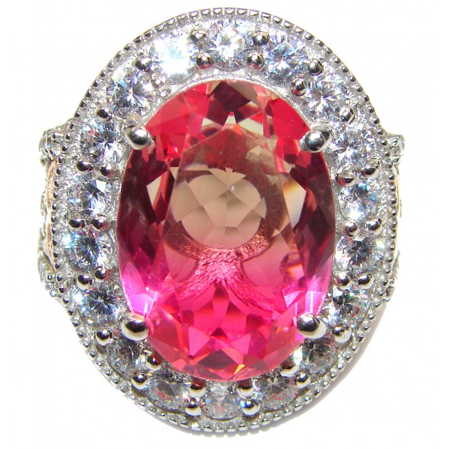 Huge Top Quality Volcanic Pink Tourmaline 18K Gold over .925 Sterling Silver handcrafted Ring s. 7 1/4
