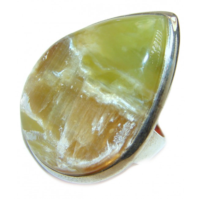 Large Natural Beauty Green Peruvian Opal .925 Sterling Silver ring s. 8 1/4