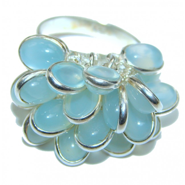 Blue Chalcedony Agate .925 Sterling Silver handcrafted cha-cha Ring s. 8 1/4