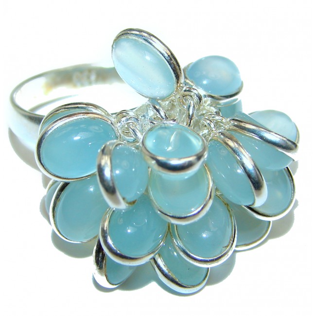 Blue Chalcedony Agate .925 Sterling Silver handcrafted cha-cha Ring s. 8 1/4