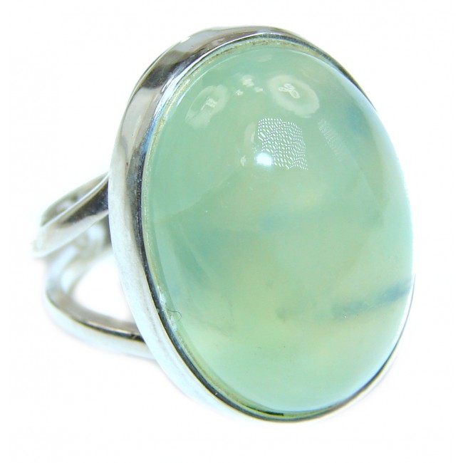Sublime Moss Prehnite .925 Sterling Silver ring; s. 8 adjustable