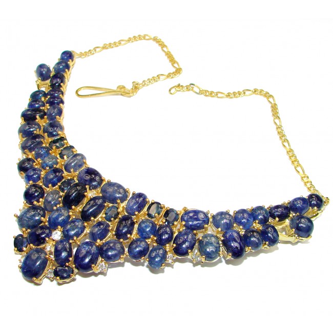 Magnificent Jewel authentic Sapphire 14K Gold over .925 Sterling Silver handcrafted necklace