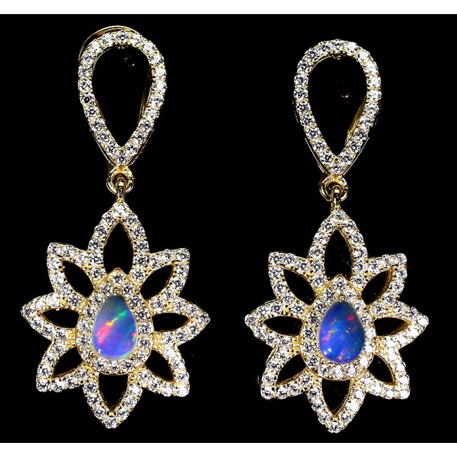 Dazzling natural Precious Ethiopian Fire Opal 14K Gold over .925 handcrafted earrings