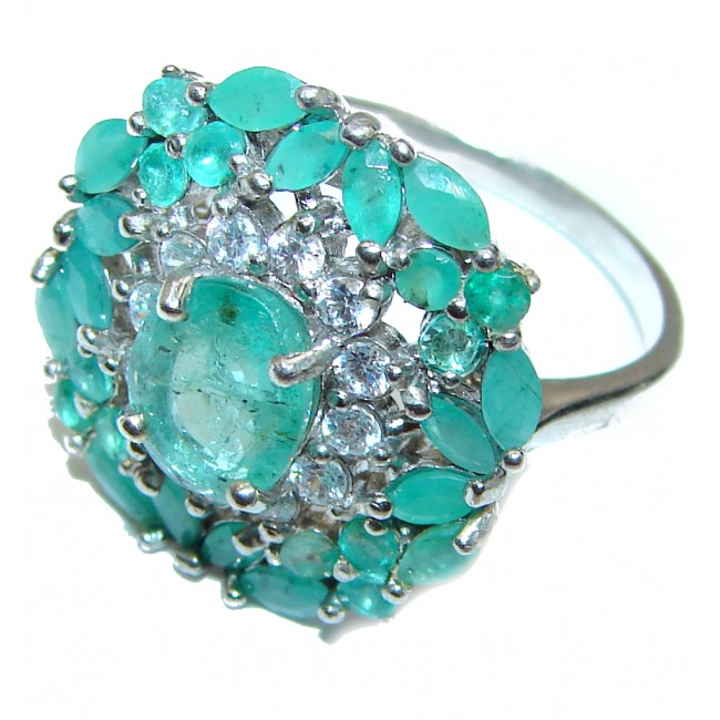 Posh Genuine Emerald .925 Sterling Silver handcrafted Statement Ring size 8 1/2
