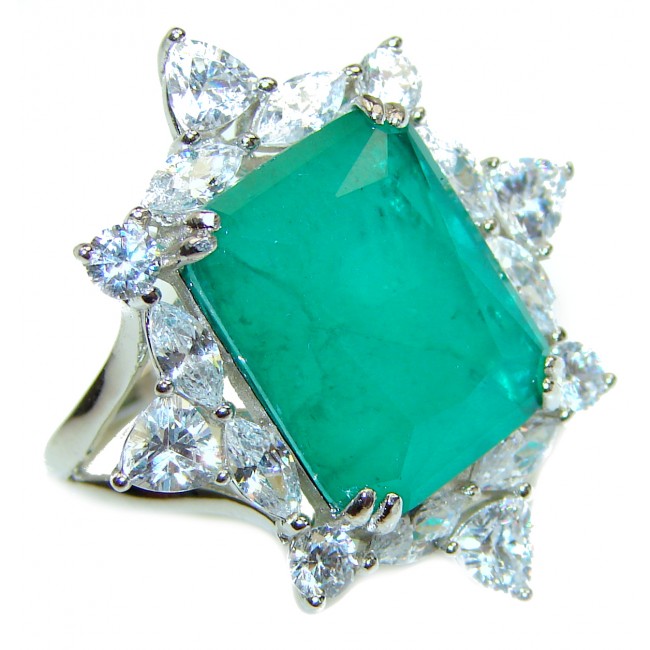 Posh Genuine Emerald .925 Sterling Silver handcrafted Statement Ring size 7 1/4