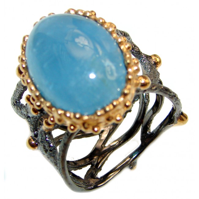 Genuine Aquamarine 14K Gold over .925 Sterling Silver handmade Cocktail Ring s. 6 1/4