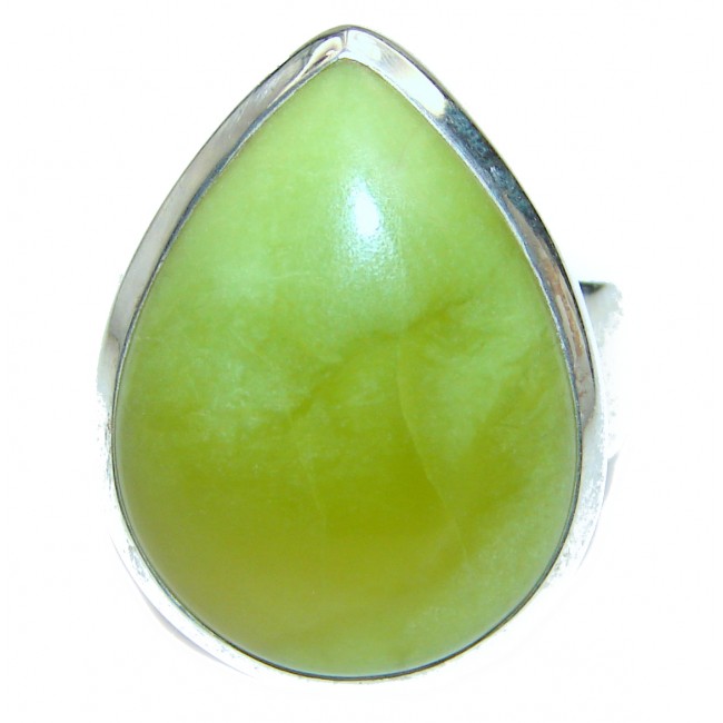 Large Natural Beauty Green Peruvian Opal .925 Sterling Silver ring s. 9