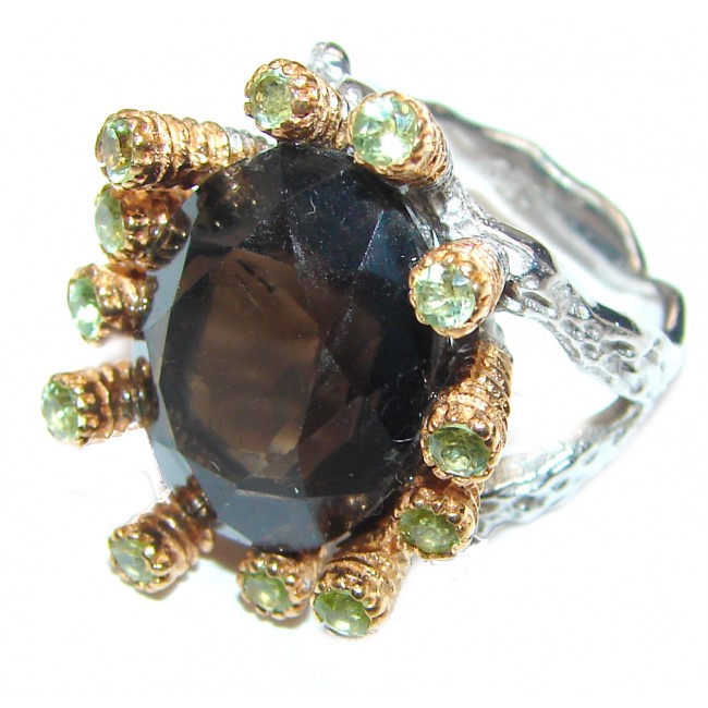 Very Bold Champagne Smoky Topaz 14K Gold over .925 Sterling Silver Ring size 6 3/4
