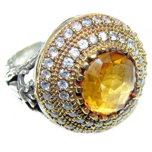 Real Beauty Genuine Citrine 14K Gold over .925 Sterling Silver handmade Ring size 6