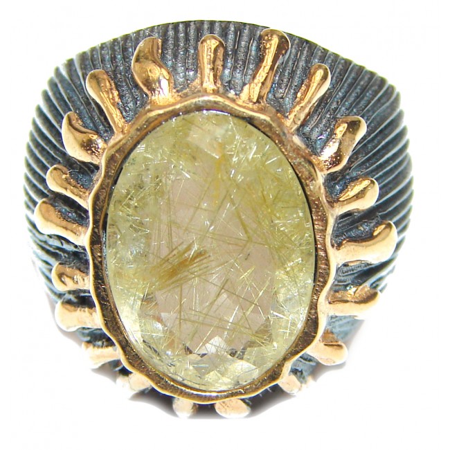 Golden Rutilated Quartz .925 Sterling Silver handcrafted Ring Size 8 1/4