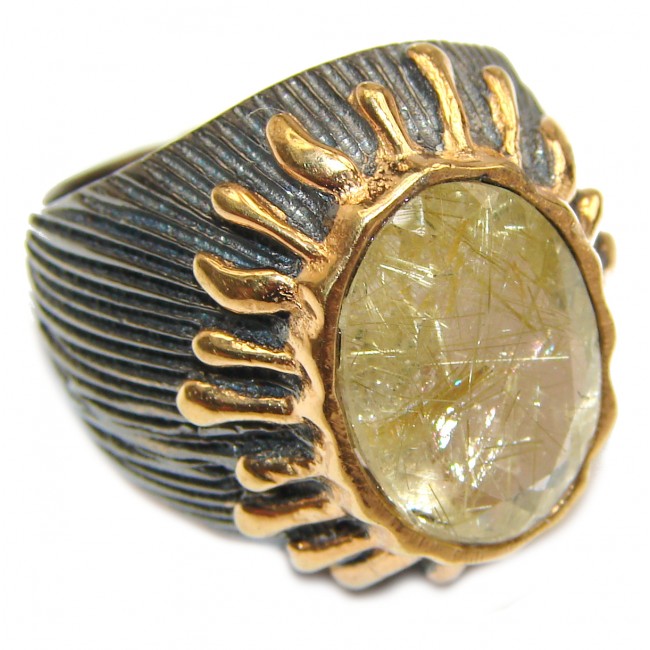Golden Rutilated Quartz .925 Sterling Silver handcrafted Ring Size 8 1/4