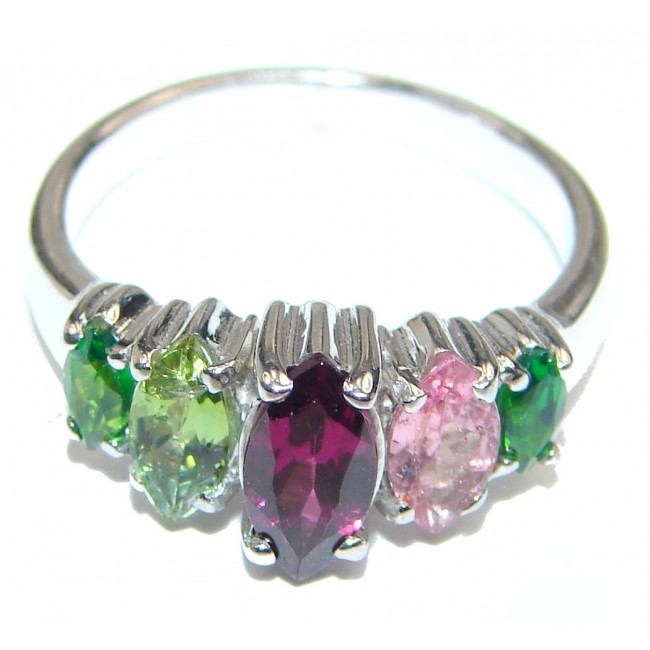 Fancy Bouquet Large Multigem .925 Sterling Silver handcrafted ring size 7 1/2