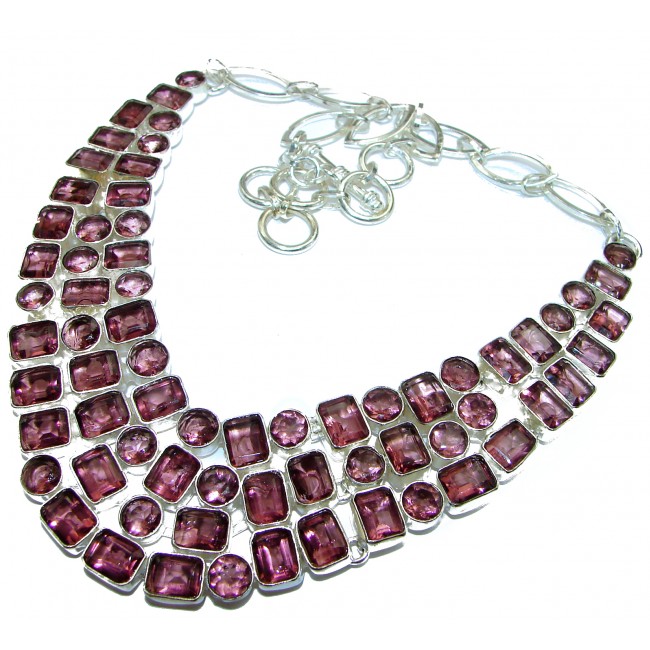 Unusal Style Raspberry Quartz Sterling Silver handmade necklace